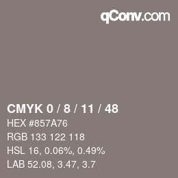 颜色代码: CMYK 0 / 8 / 11 / 48 | qconv.com