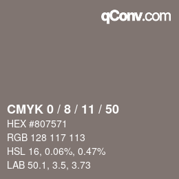 カラーコード: CMYK 0 / 8 / 11 / 50 | qconv.com