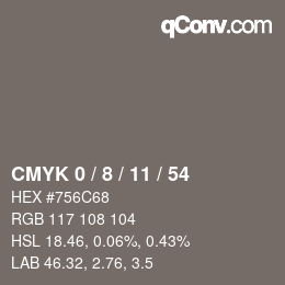 カラーコード: CMYK 0 / 8 / 11 / 54 | qconv.com