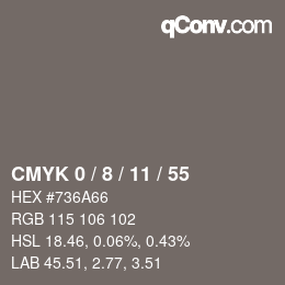 カラーコード: CMYK 0 / 8 / 11 / 55 | qconv.com