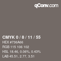 カラーコード: CMYK 0 / 8 / 11 / 55 | qconv.com