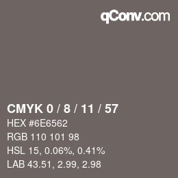 カラーコード: CMYK 0 / 8 / 11 / 57 | qconv.com