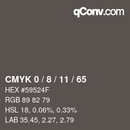 カラーコード: CMYK 0 / 8 / 11 / 65 | qconv.com