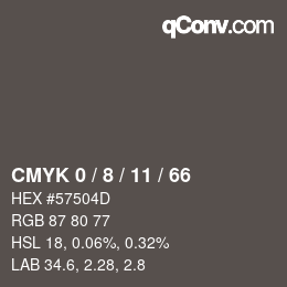 カラーコード: CMYK 0 / 8 / 11 / 66 | qconv.com