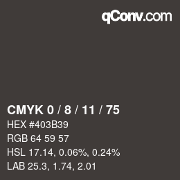 颜色代码: CMYK 0 / 8 / 11 / 75 | qconv.com