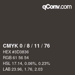 カラーコード: CMYK 0 / 8 / 11 / 76 | qconv.com