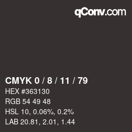 カラーコード: CMYK 0 / 8 / 11 / 79 | qconv.com
