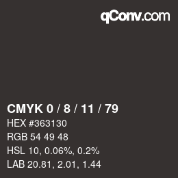 カラーコード: CMYK 0 / 8 / 11 / 79 | qconv.com