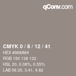 カラーコード: CMYK 0 / 8 / 12 / 41 | qconv.com