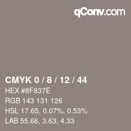 カラーコード: CMYK 0 / 8 / 12 / 44 | qconv.com