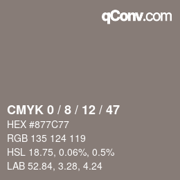 カラーコード: CMYK 0 / 8 / 12 / 47 | qconv.com