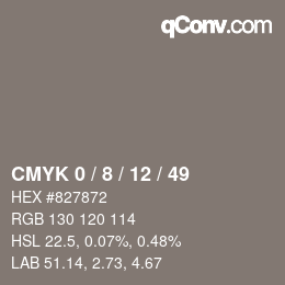 カラーコード: CMYK 0 / 8 / 12 / 49 | qconv.com