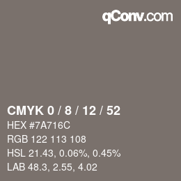 Color code: CMYK 0 / 8 / 12 / 52 | qconv.com