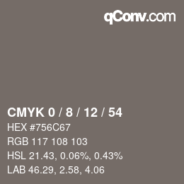 カラーコード: CMYK 0 / 8 / 12 / 54 | qconv.com