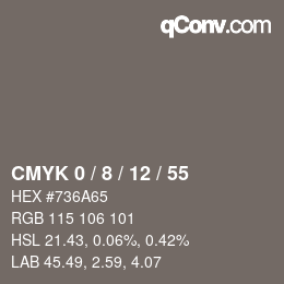 カラーコード: CMYK 0 / 8 / 12 / 55 | qconv.com