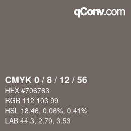 Color code: CMYK 0 / 8 / 12 / 56 | qconv.com