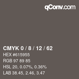 カラーコード: CMYK 0 / 8 / 12 / 62 | qconv.com