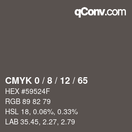 カラーコード: CMYK 0 / 8 / 12 / 65 | qconv.com