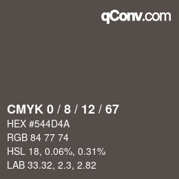 カラーコード: CMYK 0 / 8 / 12 / 67 | qconv.com