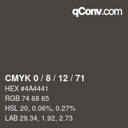 Color code: CMYK 0 / 8 / 12 / 71 | qconv.com