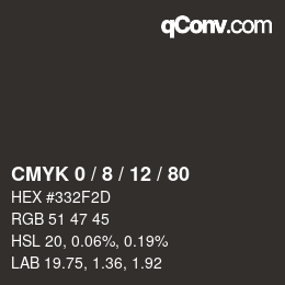 カラーコード: CMYK 0 / 8 / 12 / 80 | qconv.com