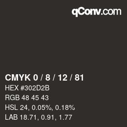 カラーコード: CMYK 0 / 8 / 12 / 81 | qconv.com