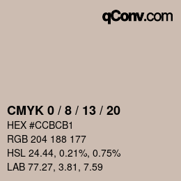 カラーコード: CMYK 0 / 8 / 13 / 20 | qconv.com