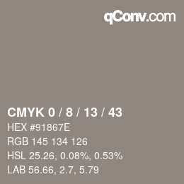 颜色代码: CMYK 0 / 8 / 13 / 43 | qconv.com