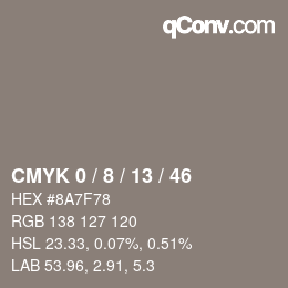 カラーコード: CMYK 0 / 8 / 13 / 46 | qconv.com