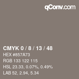 カラーコード: CMYK 0 / 8 / 13 / 48 | qconv.com