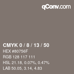 カラーコード: CMYK 0 / 8 / 13 / 50 | qconv.com