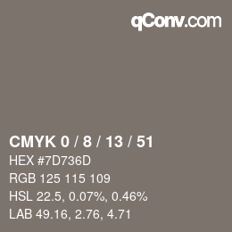 カラーコード: CMYK 0 / 8 / 13 / 51 | qconv.com