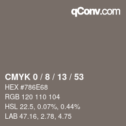カラーコード: CMYK 0 / 8 / 13 / 53 | qconv.com