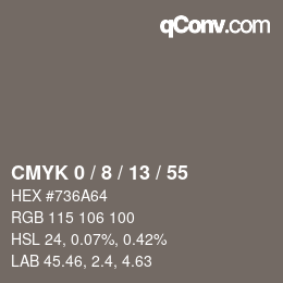 カラーコード: CMYK 0 / 8 / 13 / 55 | qconv.com