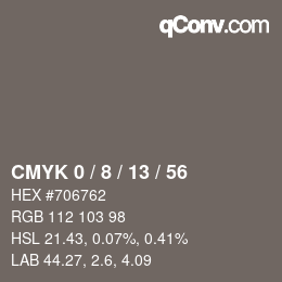 カラーコード: CMYK 0 / 8 / 13 / 56 | qconv.com