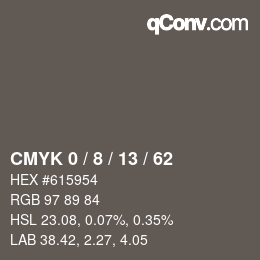 カラーコード: CMYK 0 / 8 / 13 / 62 | qconv.com