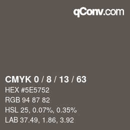 Farbcode: CMYK 0 / 8 / 13 / 63 | qconv.com