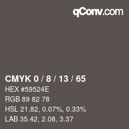 カラーコード: CMYK 0 / 8 / 13 / 65 | qconv.com