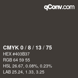 カラーコード: CMYK 0 / 8 / 13 / 75 | qconv.com