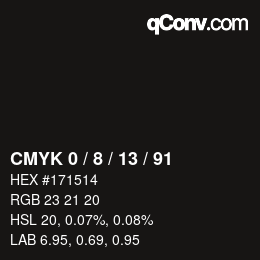 Farbcode: CMYK 0 / 8 / 13 / 91 | qconv.com