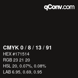 Color code: CMYK 0 / 8 / 13 / 91 | qconv.com