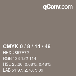 颜色代码: CMYK 0 / 8 / 14 / 48 | qconv.com