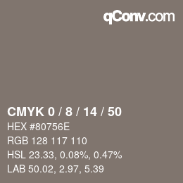 カラーコード: CMYK 0 / 8 / 14 / 50 | qconv.com