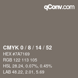 Color code: CMYK 0 / 8 / 14 / 52 | qconv.com