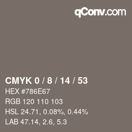 カラーコード: CMYK 0 / 8 / 14 / 53 | qconv.com