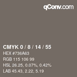 カラーコード: CMYK 0 / 8 / 14 / 55 | qconv.com