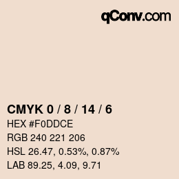 カラーコード: CMYK 0 / 8 / 14 / 6 | qconv.com