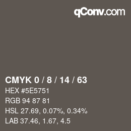 カラーコード: CMYK 0 / 8 / 14 / 63 | qconv.com