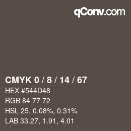 カラーコード: CMYK 0 / 8 / 14 / 67 | qconv.com