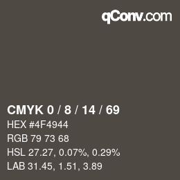 Farbcode: CMYK 0 / 8 / 14 / 69 | qconv.com
